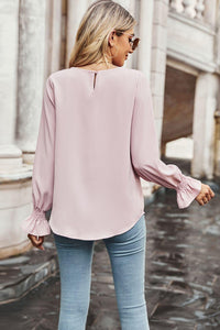 Womens Blouse-Round Neck Long Flounce Sleeve Blouse | Tops/Blouses & Shirts