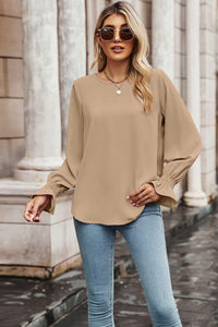 Womens Blouse-Round Neck Long Flounce Sleeve Blouse | Tops/Blouses & Shirts