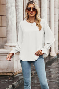 Womens Blouse-Round Neck Long Flounce Sleeve Blouse | Tops/Blouses & Shirts