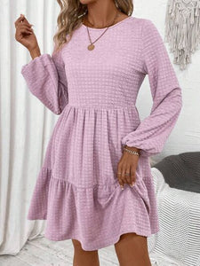 Womens Mini Dress-Round Neck Long Sleeve Mini Dress | Dress