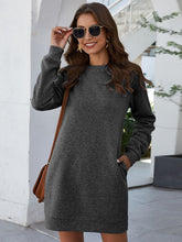 Load image into Gallery viewer, Womens Mini Dress-Round Neck Long Sleeve Mini Dress with Pockets
