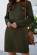 Load image into Gallery viewer, Womens Mini Dress-Round Neck Long Sleeve Mini Dress with Pockets
