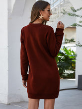 Load image into Gallery viewer, Womens Mini Dress-Round Neck Long Sleeve Mini Dress with Pockets
