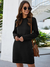 Load image into Gallery viewer, Womens Mini Dress-Round Neck Long Sleeve Mini Dress with Pockets
