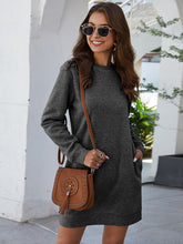 Load image into Gallery viewer, Womens Mini Dress-Round Neck Long Sleeve Mini Dress with Pockets
