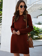 Load image into Gallery viewer, Womens Mini Dress-Round Neck Long Sleeve Mini Dress with Pockets
