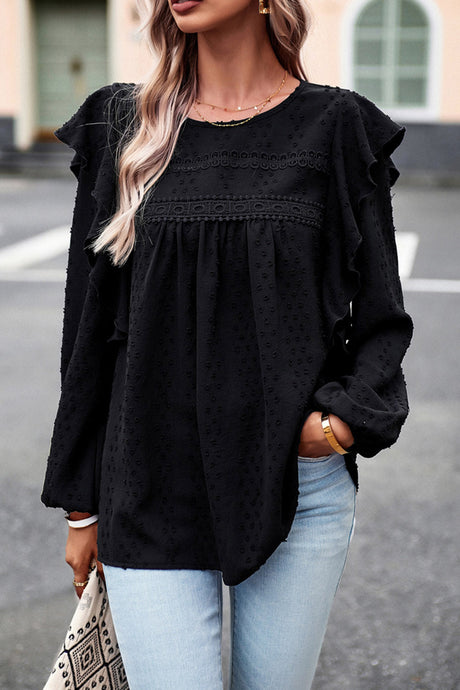 Womens Blouse-Round Neck Ruffled Blouse for Women | Tops/Blouses & Shirts