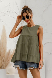 Womens Blouse-Round Neck Tiered Tank Top | Tops/Blouses & Shirts