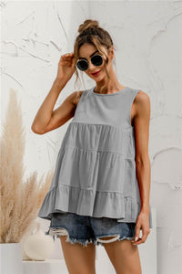 Womens Blouse-Round Neck Tiered Tank Top | Tops/Blouses & Shirts