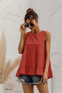 Womens Blouse-Round Neck Tiered Tank Top | Tops/Blouses & Shirts