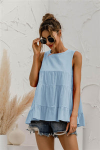 Womens Blouse-Round Neck Tiered Tank Top | Tops/Blouses & Shirts