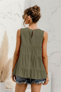 Womens Blouse-Round Neck Tiered Tank Top | Tops/Blouses & Shirts