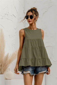 Womens Blouse-Round Neck Tiered Tank Top | Tops/Blouses & Shirts