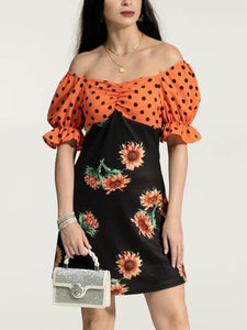 Womens Dress-Ruched Polka Dot Flounce Sleeve Dress | Dresses/Mini Dresses