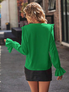 Womens Blouse-Ruffled V-Neck Flounce Sleeve Shirt | Tops/Blouses & Shirts