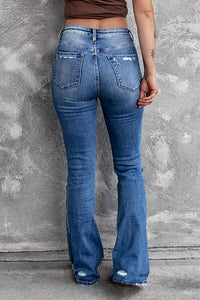 Blue Jeans-Sequin Bow Distressed Bootcut Blue Jeans | Blue Jeans