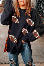 Load image into Gallery viewer, Womens Sweatshirt-Sequin Football Patch Slit Sweatshirt
