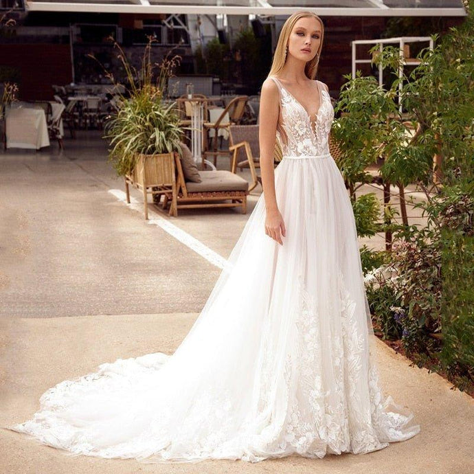 Beach Wedding Dress-Lace Bridal Gown-V Neck | Wedding Dresses