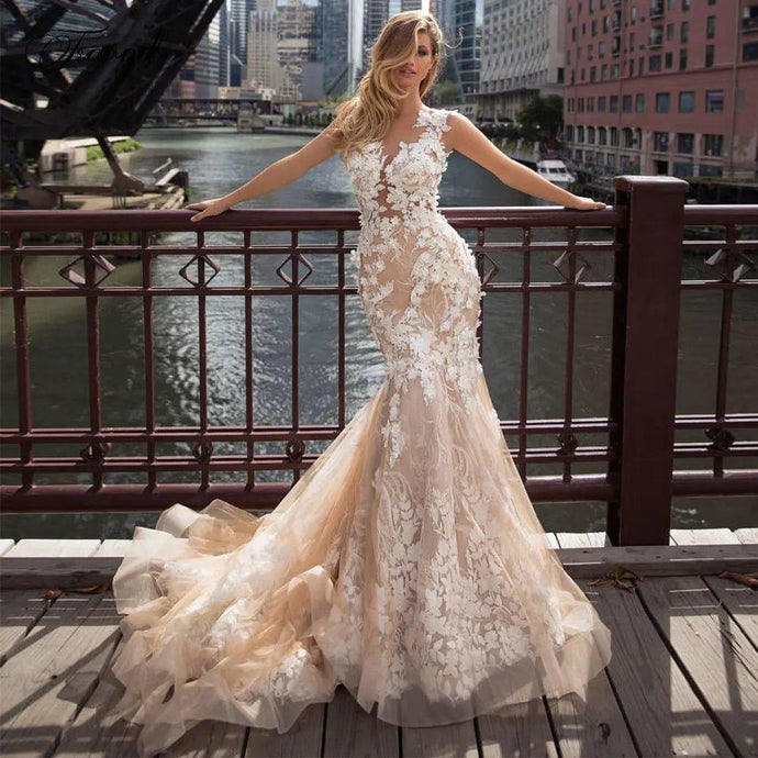 Mermaid Wedding Dress-Sexy Lace Wedding Dress | Sleeveless | Wedding Dresses