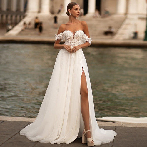 Glamorous Lace A-Line Wedding Dress with Off-the-Shoulder