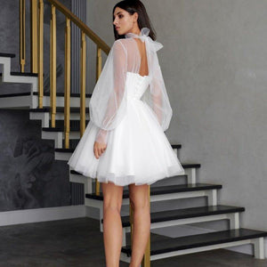 Short Wedding Dress | A-Line Puff Sleeve Lace Bridal Dress Broke Girl Philanthropy