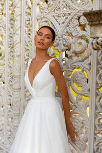 Simple Backless Deep V-Neck Wedding Bridal Gown Broke Girl Philanthropy