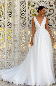 Simple Backless Deep V-Neck Wedding Bridal Gown Broke Girl Philanthropy