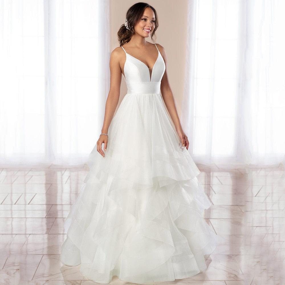 Ruffles Tulle Bridal Gowns, Beach Wedding Dresses, SW408