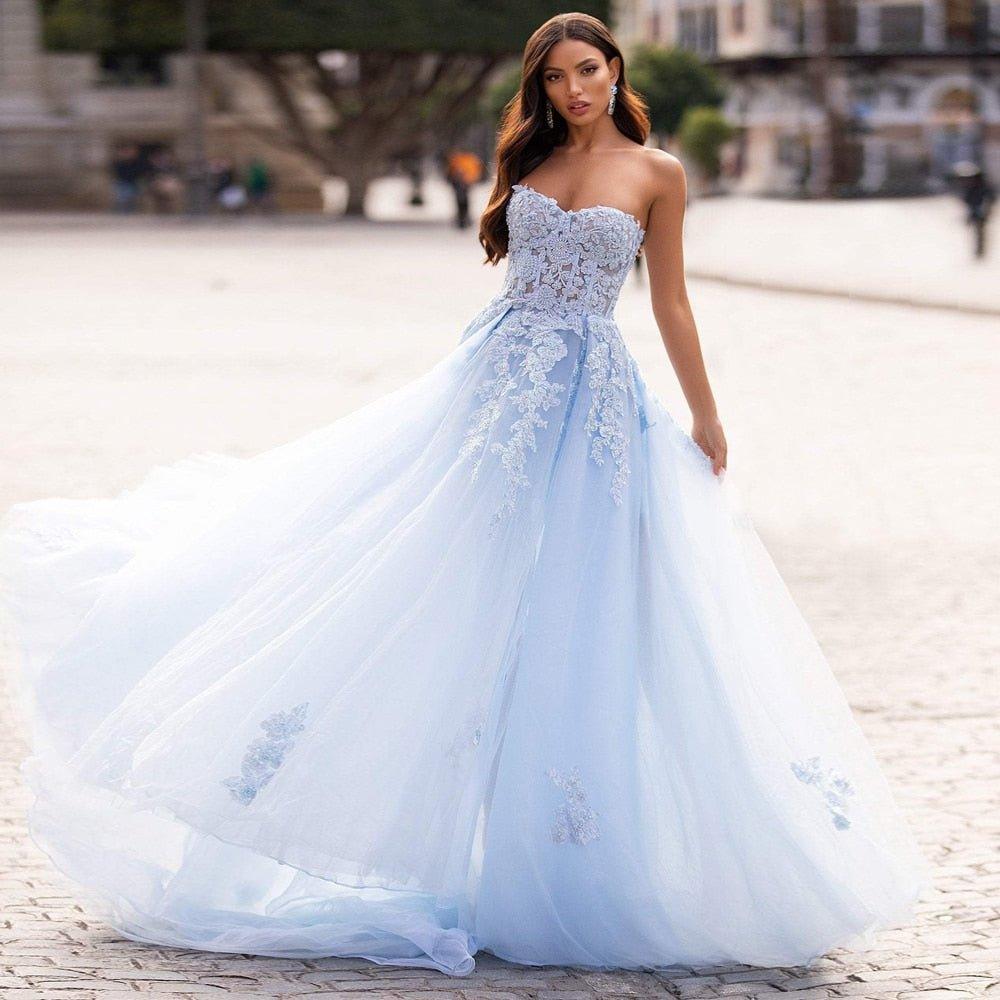 Off Shoulder Blue Beach Wedding Dress-Lace Bridal Gown | Wedding Dresses