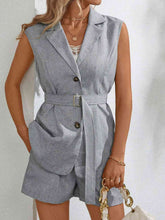 Load image into Gallery viewer, Womens Shorts Set-Sleeveless Blazer and Shorts Set with Pockets
