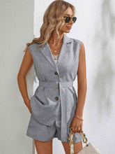 Load image into Gallery viewer, Womens Shorts Set-Sleeveless Blazer and Shorts Set with Pockets
