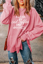 Load image into Gallery viewer, Womens Sweatshirt-Slogan Graphic Dropped Shoulder Slit Sweatshirt | Top
