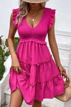 Load image into Gallery viewer, Womens Dress-Smocked Frill Trim Deep V Dress
