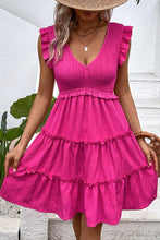 Load image into Gallery viewer, Womens Dress-Smocked Frill Trim Deep V Dress
