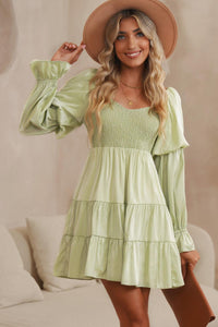 Womens Mini Dress-Smocked Off-Shoulder Tiered Mini Dress | Dress