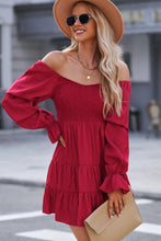 Load image into Gallery viewer, Womens Mini Dress-Smocked Off-Shoulder Tiered Mini Dress | Dress

