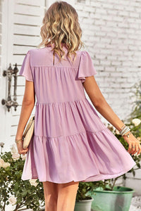 Womens Mini Dress-Smocked Puff Sleeve Tiered Mini Dress | Dress