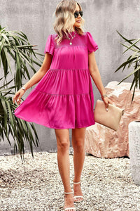 Womens Mini Dress-Smocked Puff Sleeve Tiered Mini Dress | Dress