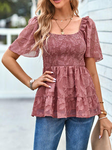 Womens Blouse-Smocked Square Neck Baby Doll Blouse | Tops/Blouses & Shirts