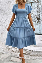 Load image into Gallery viewer, Womens Dress-Smocked Square Neck Frill Trim Dress | Dress
