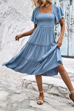 Load image into Gallery viewer, Womens Dress-Smocked Square Neck Frill Trim Dress | Dress
