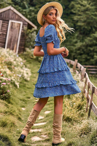 Womens Mini Dress-Smocked Sweetheart Neck Flounce Sleeve Mini Dress | Dress