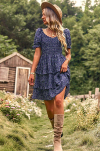 Womens Mini Dress-Smocked Sweetheart Neck Flounce Sleeve Mini Dress | Dress