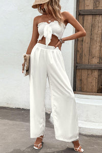 Womens Two Piece Set-Smocked Tube Top and Wide Leg Pants Set | Dress