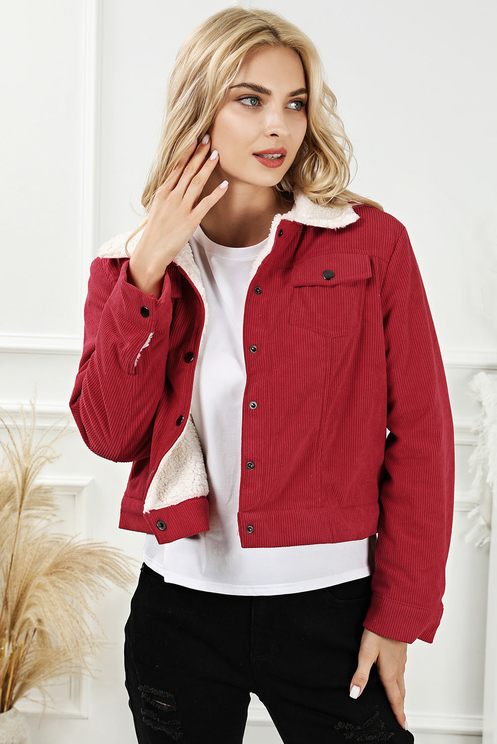 Womens Jacket-Snap Down Casual Collared Jacket