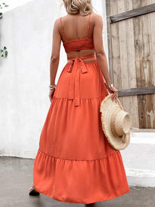 Womens Dress-Spaghetti Strap Cutout Tie Back Maxi Dress | Dress