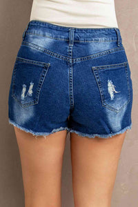 Blue Jean Shorts-Spliced Lace Distressed Denim Shorts | blue jean shorts