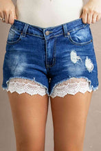 Load image into Gallery viewer, Blue Jean Shorts-Spliced Lace Distressed Denim Shorts | blue jean shorts
