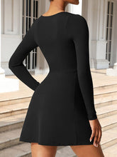 Load image into Gallery viewer, Womens Mini Dress-Square Neck Long Sleeve Slit Mini Dress | Dress
