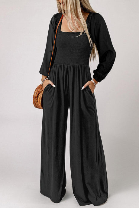 Womens Jumpsuit-Square Neck Raglan Sleeve Jumpsuit with Pocket